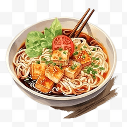 新鲜汤日本美食图片_水彩日本料理蟹豆腐面