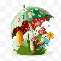 蘑菇伞图片_春伞 向量