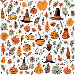 矢量无缝图案与秋季涂鸦明亮的包