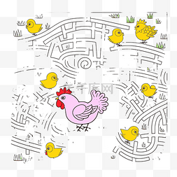 迷宫可爱图片_儿童迷宫着色帮助小鸡找到小鸡