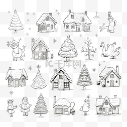 圣诞线描剪影图片_素描风格圣诞节单色插图集