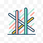 一对滑雪杖的卡通以三种颜色显示 向量