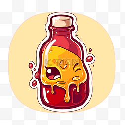 糖浆瓶子图片_番茄酱瓶卡通设计贴纸 向量