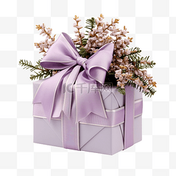 公寓图片_带紫丁香蝴蝶结的礼品盒，上面有