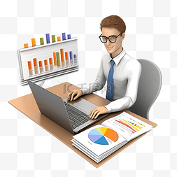股票字图片_专业数据分析师 3d 插图