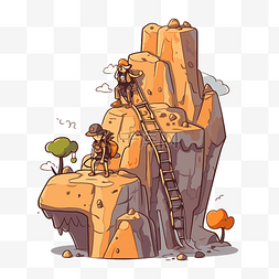 一个孩子在岩石山上攀爬的攀爬剪