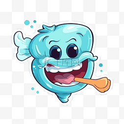 卡通刷牙背景图片_蓝色鱼脸在深色背景上用牙齿画画