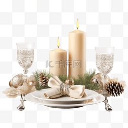 活动桌花图片_用蜡烛和冷杉树枝装饰的桌子