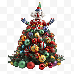 初学者用球图片_用球和小丑雕像装饰的圣诞树