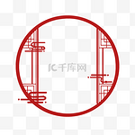 圆形边框装饰中国新年祥云红色边框