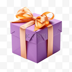 带桃丝带的紫色礼品盒