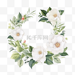 绿化平面素材图片_白色山茶花背景花环框架与感谢贴