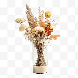 家居白色花瓶图片_圆柱形花瓶中时尚现代的干花插花