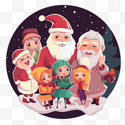卡通家庭与圣诞老人和他的家人剪
