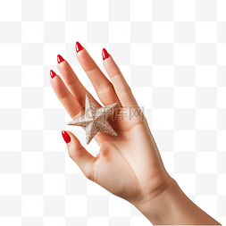 时尚女人的指甲图片_拿着圣诞星的红指甲的女性白种人