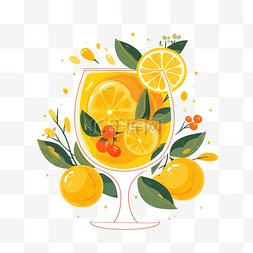 简约酒图片_一杯水果和柠檬插画以简约风格