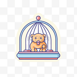 卡通熊坐在笼子里孤立的插图 向