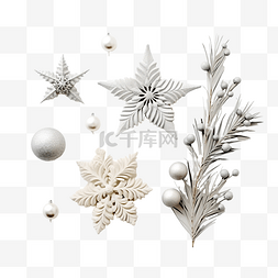 带框的雪花图片_白色表面上圣诞装饰的美丽构图
