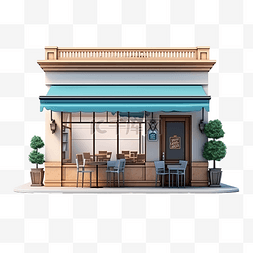 咖啡店的 3D 渲染现代咖啡店 舒适