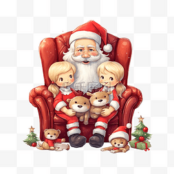 圣诞球上的老人图片_可爱的圣诞老人和孩子们坐在圣诞