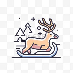 驯鹿图标图片_骑雪橇的驯鹿的扁线图标 向量