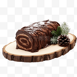 白黑巧克力图片_巧克力圣诞原木圣诞蛋糕和白色木