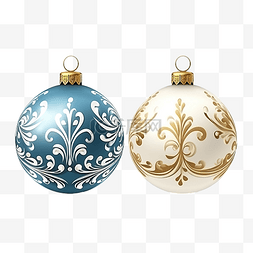 圣诞饰品装饰素材图片_3d 逼真的圣诞饰品装饰白色和蓝色