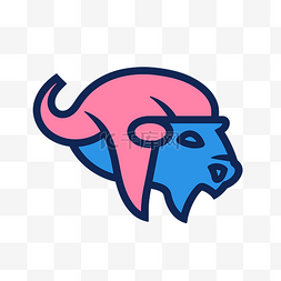 简单图片_蓝色和粉色的牛头标志 向量