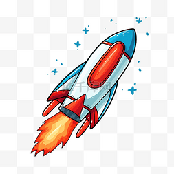 发射的光卡通图片_红色尾部和蓝色火焰的火箭图