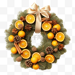 干柠檬图片_圣诞花环，干柠檬，杉树和球