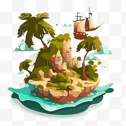 群岛剪贴画卡通海盗船在岛上有一