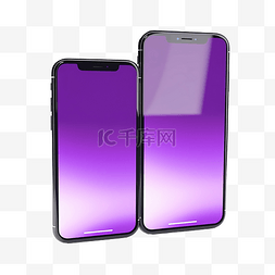 两个现代紫色手机样机 3d 渲染