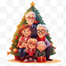 圣诞日历礼盒图片_阿凡达祖父母和孙子围绕圣诞树