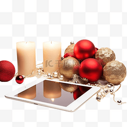 数字白图片_圣诞装饰品和桌上的数字平板电脑