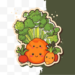 可爱的食品的字体图片_可爱的蔬菜贴纸，上面有西兰花和