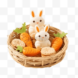 巢里有可爱的兔子胡萝卜鸡蛋饼干