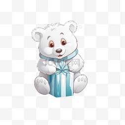 圣诞礼物玩具图片_友好微笑的小北极白熊坐在浮冰上