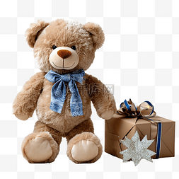 蓬松的棕色泰迪熊玩具，在木桌上