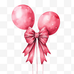 手绘的椭圆形图片_红色粉色气球水彩画，带长袍和丝