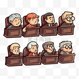 不同的卡通人物坐在法庭上 向量