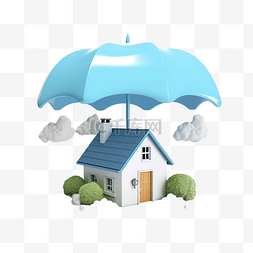 与水背景图片_3d 房子与伞云滴雨水