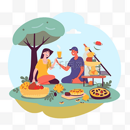 矢量桌子食物图片_公司野餐剪贴画野餐夫妇在公园里