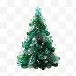 用回收塑料瓶制成的圣诞树，上面