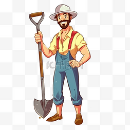 农业卡通农业图片_拿着铲子的农夫卡通人物插图