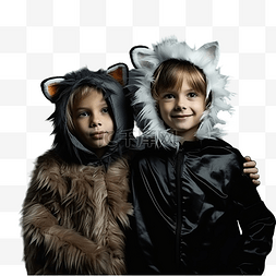 欢乐61礼享童年图片_两个穿着万圣节服装的孩子站在黑