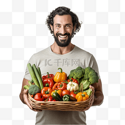 提着一篮子蔬菜的男人微笑着建议