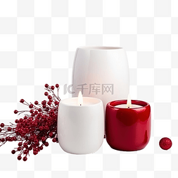 红色圣诞组合物中的白色罐子，点