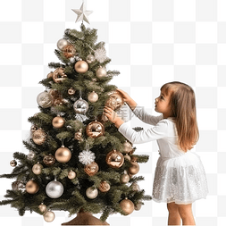 抱球孩子图片_令人惊叹的小女孩正在装饰圣诞树