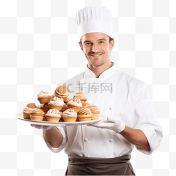 厨师厨师面包师拿着糕点烘焙产品