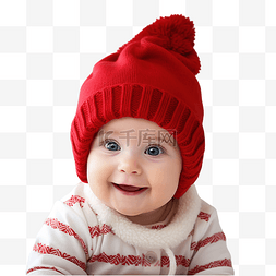 红帽子png图片_圣诞客厅里戴着红帽子的有趣女婴